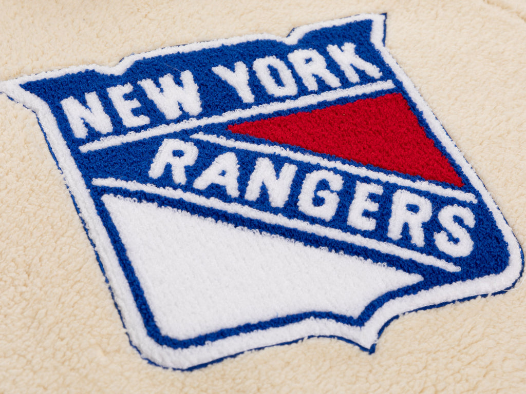 New York Rangers Ladies Sherpa Hoodie with Premium Chenille Logo - Shopthatapp.ca