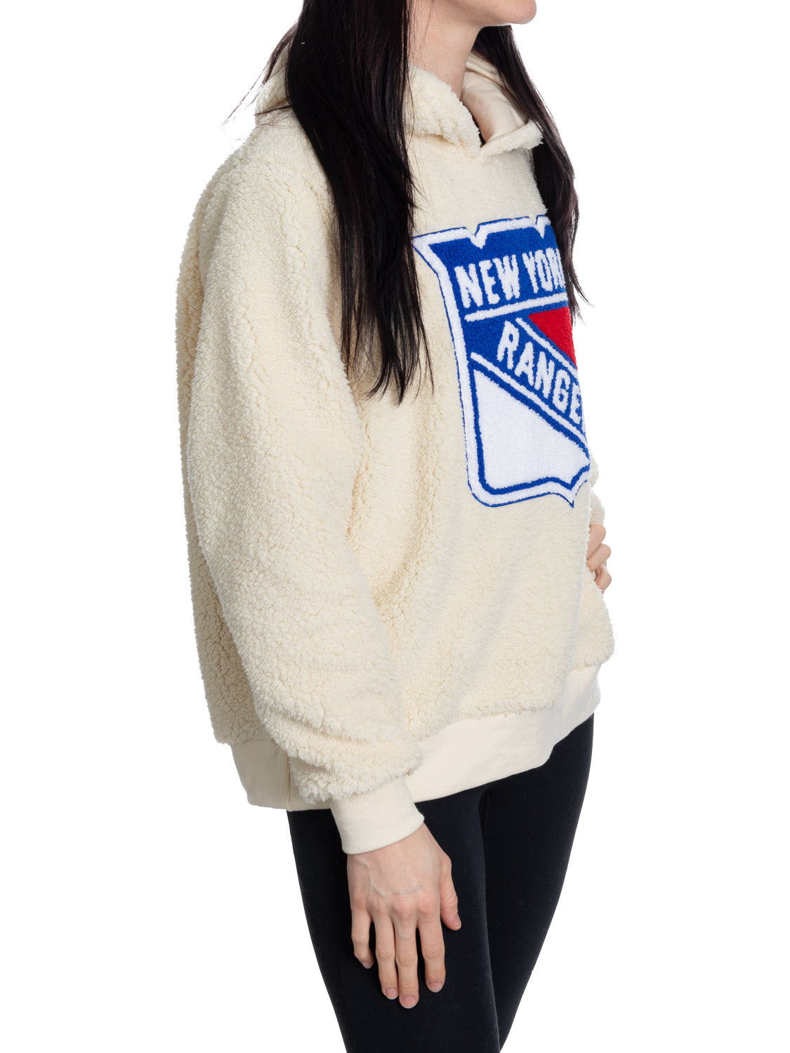 New York Rangers Ladies Sherpa Hoodie with Premium Chenille Logo - Shopthatapp.ca
