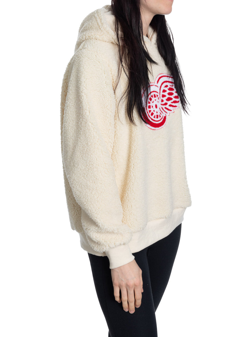 Detroit Red Wings Ladies Sherpa Hoodie with Premium Chenille Logo - Shopthatapp.ca