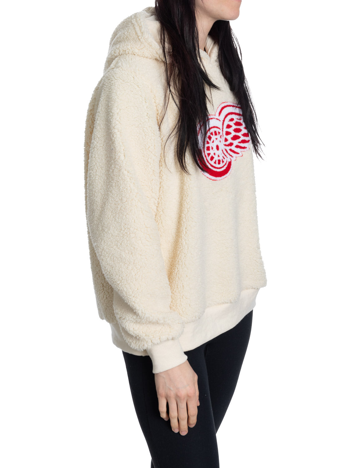 Detroit Red Wings Ladies Sherpa Hoodie with Premium Chenille Logo - Shopthatapp.ca