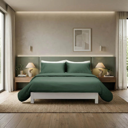 Skylark+Owl Canada refined sateen pillowcase in forest green with a smooth, luxurious texture for elegant bedroom decor.