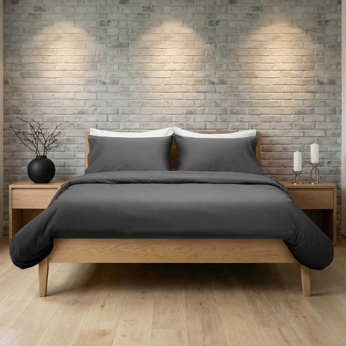 Slate-colored Skylark+Owl Canada duvet cover set featuring refined sateen fabric for luxurious bedding and ultimate comfort.