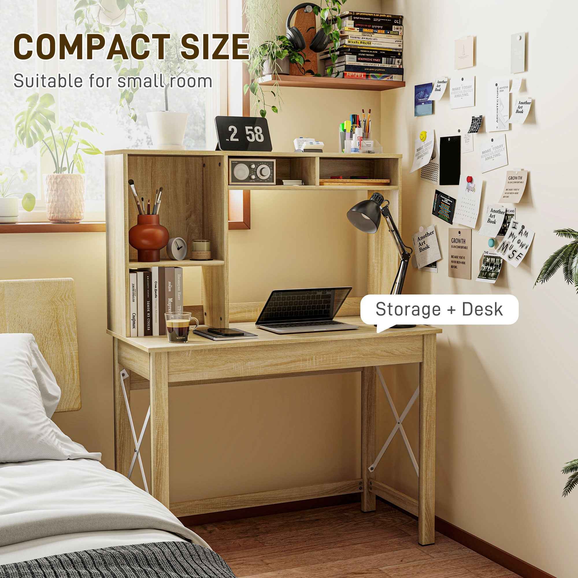 Sloan Computer Desk with Hutch and Storage Shelves-Oak
