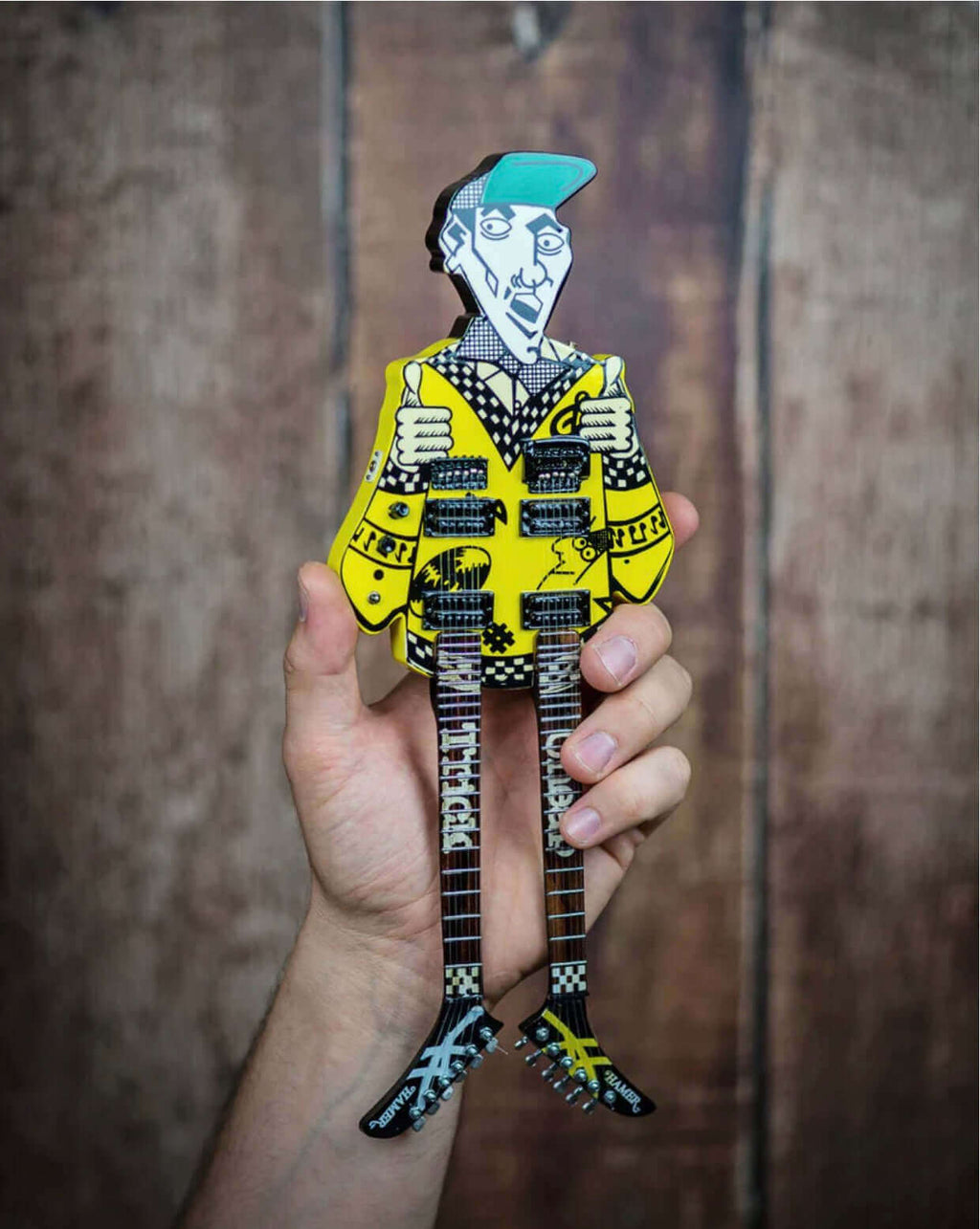 RICK NIELSEN™ Uncle Dick Doubleneck Mini Guitar Replica Collectible - Officially Licensed - Www.Shopthatapp.ca