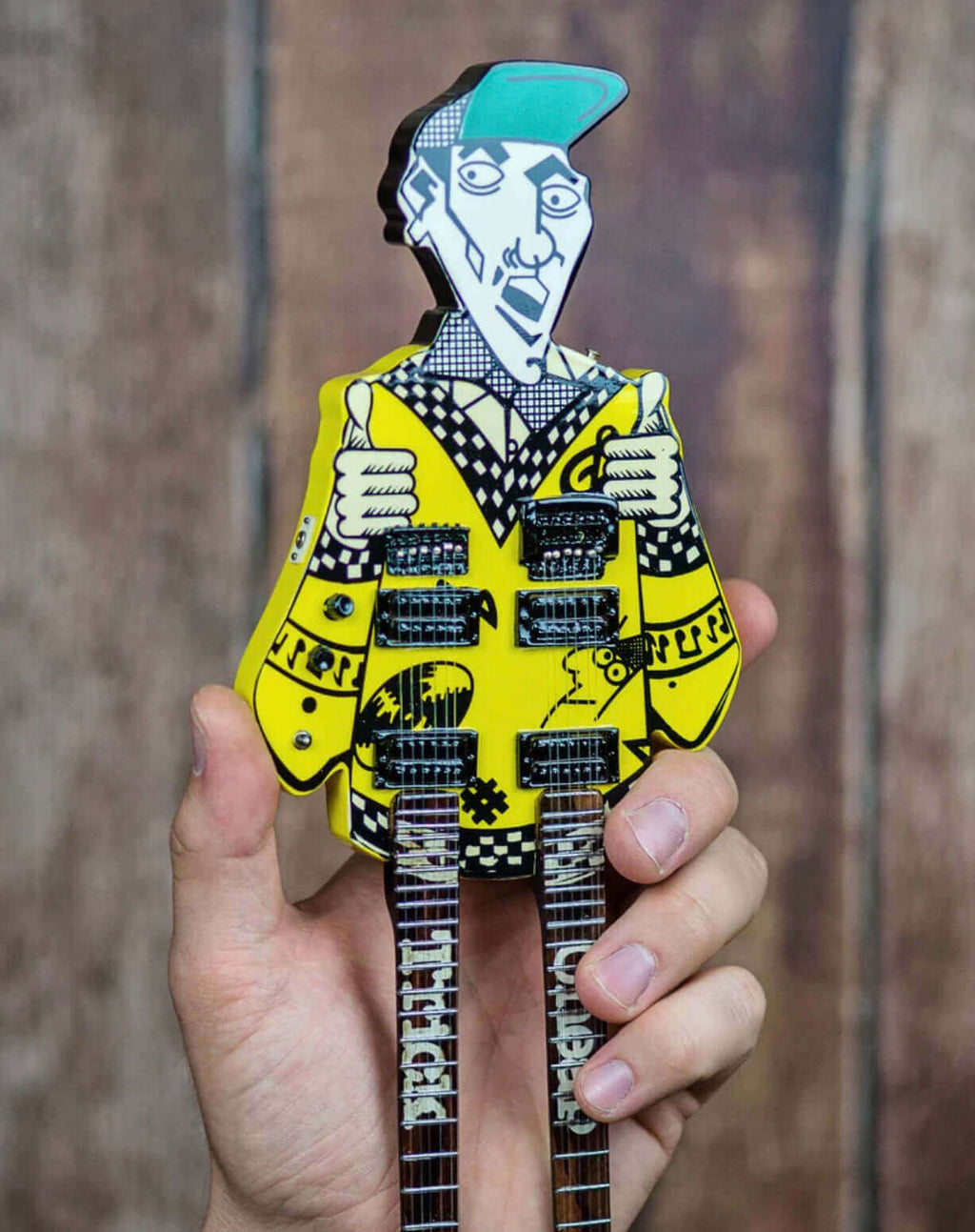 RICK NIELSEN™ Uncle Dick Doubleneck Mini Guitar Replica Collectible - Officially Licensed - Www.Shopthatapp.ca
