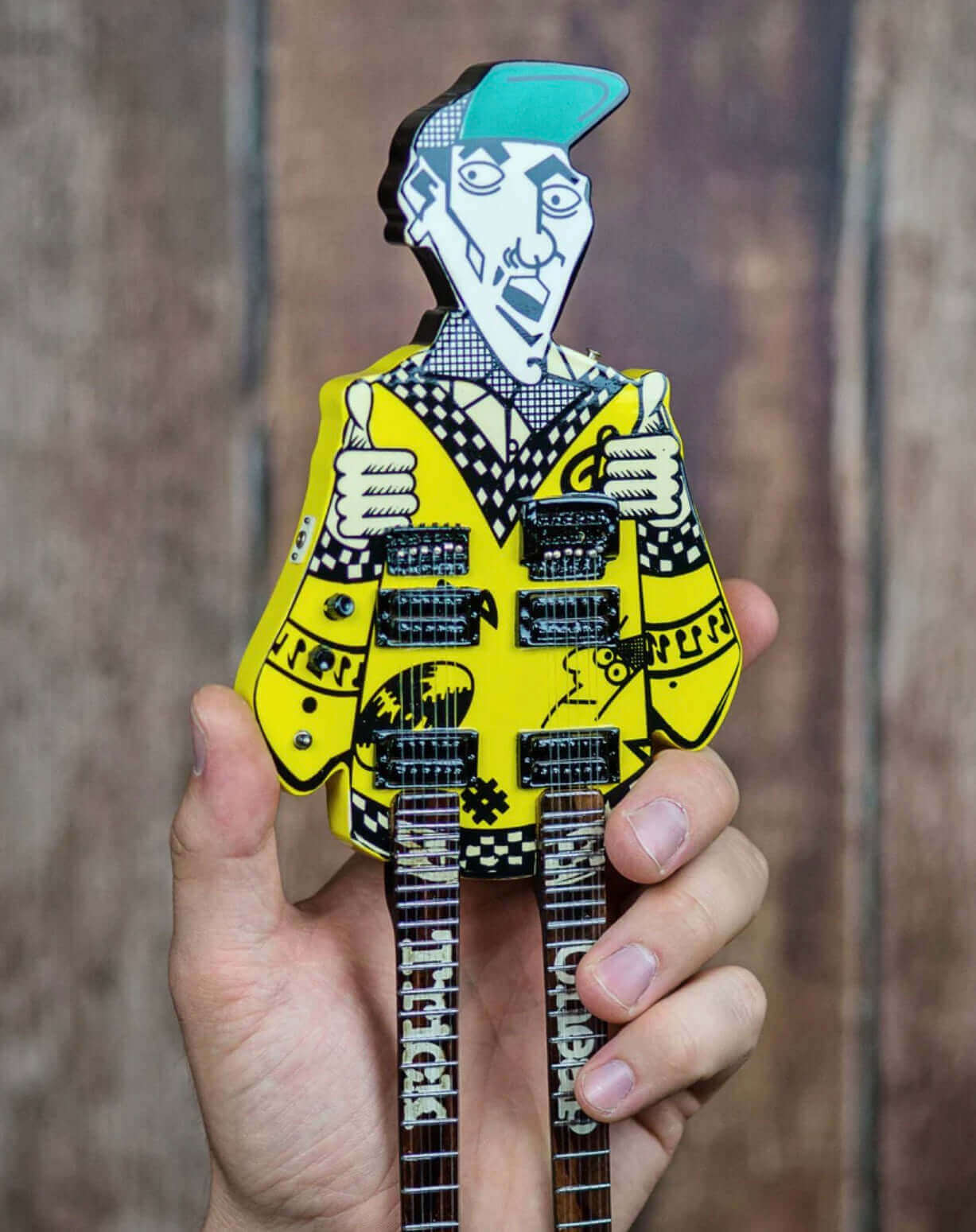 RICK NIELSEN™ Uncle Dick Doubleneck Mini Guitar Replica Collectible - Officially Licensed - Www.Shopthatapp.ca