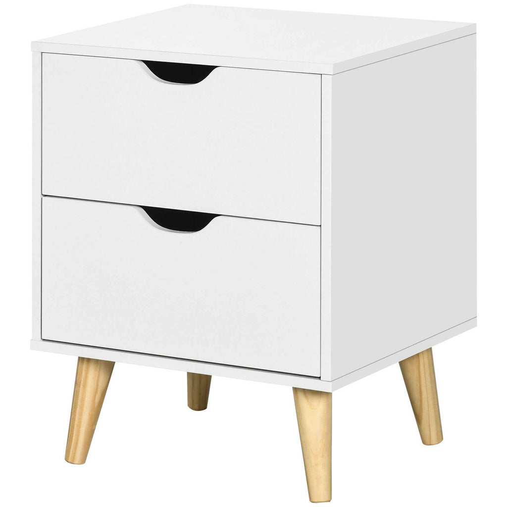 Jesse Nightstand with 2 Drawers and Pine Wood Legs-White