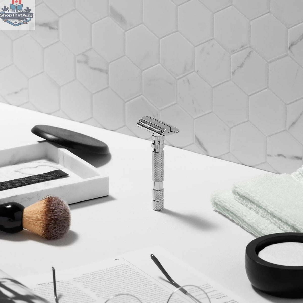 Rockwell T2 Adjustable Safety Razor - White Chrome (Twist-to-Open) - Shopthatapp.ca