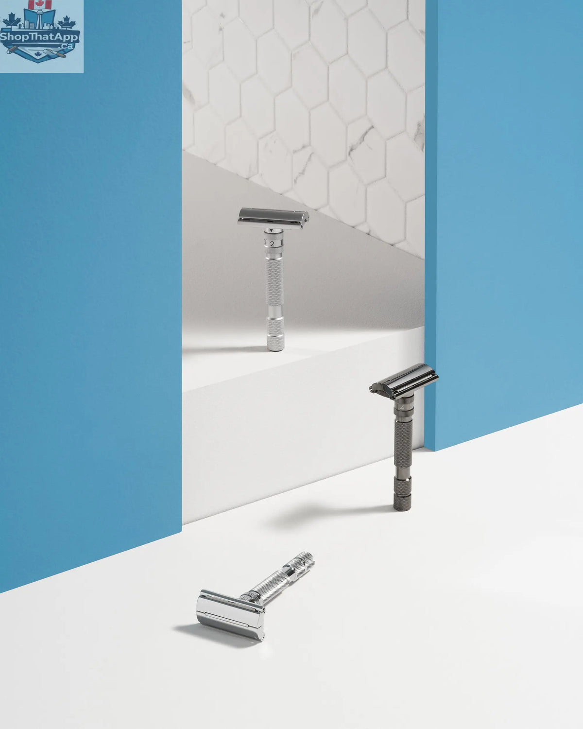 Rockwell T2 Adjustable Safety Razor - White Chrome (Twist-to-Open) - Shopthatapp.ca
