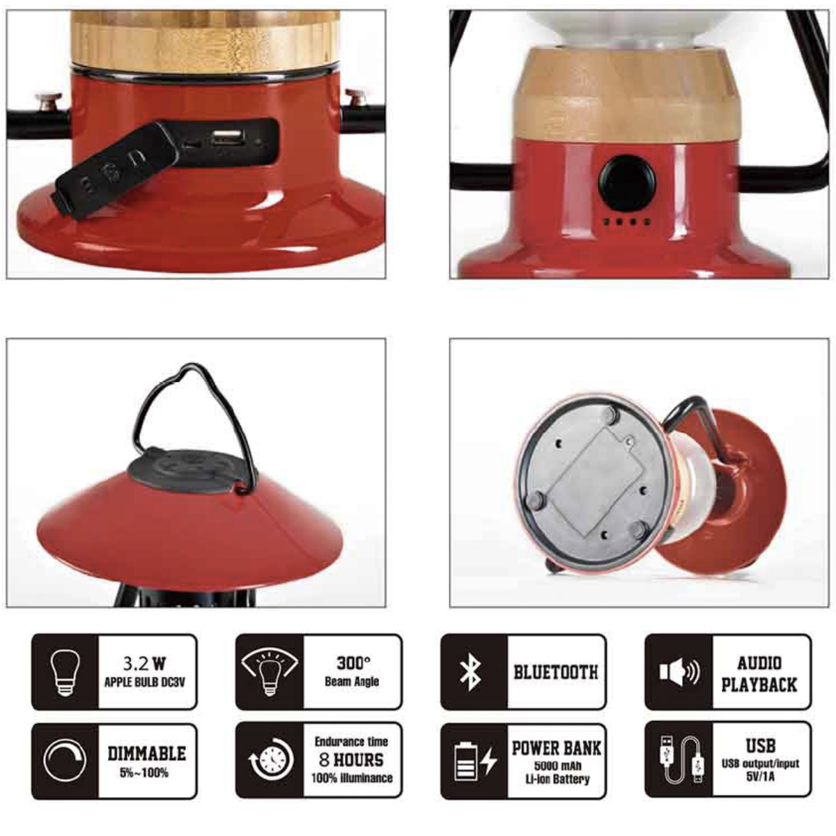 TRU De-LIGHT ROMANTICO LED All-in-One Lamp, Rechargeable, Bluetooth Music Speaker - FIRE RED / YELLOW / AUQA BLUE / GREEN / BLACK - Www.Shopthatapp.ca