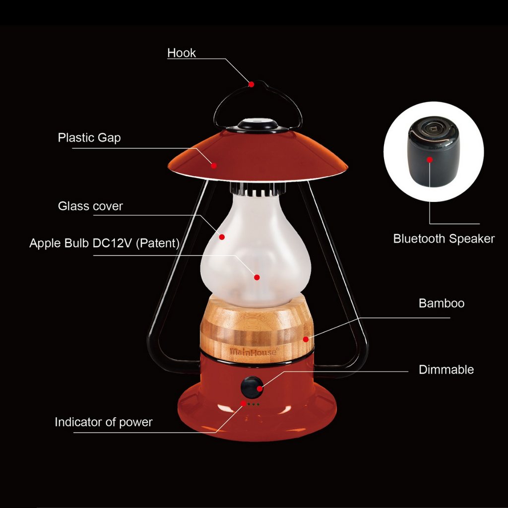 TRU De-LIGHT ROMANTICO LED All-in-One Lamp, Rechargeable, Bluetooth Music Speaker - FIRE RED / YELLOW / AUQA BLUE / GREEN / BLACK - Www.Shopthatapp.ca