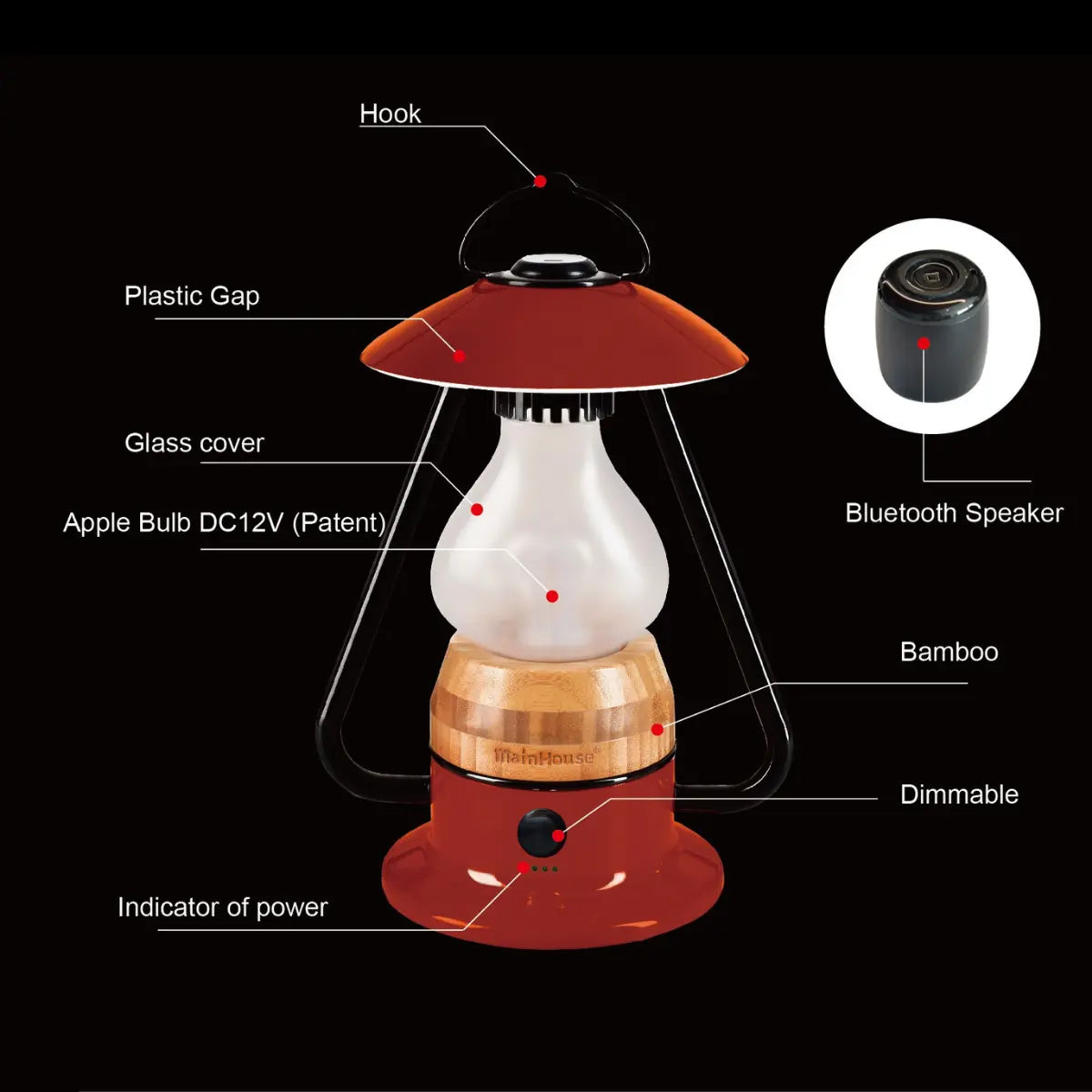 Zoppinh TRU De-LIGHT ROMANTICO LED lantern in fire red, featuring rechargeable light and Bluetooth speaker, with colorful design.