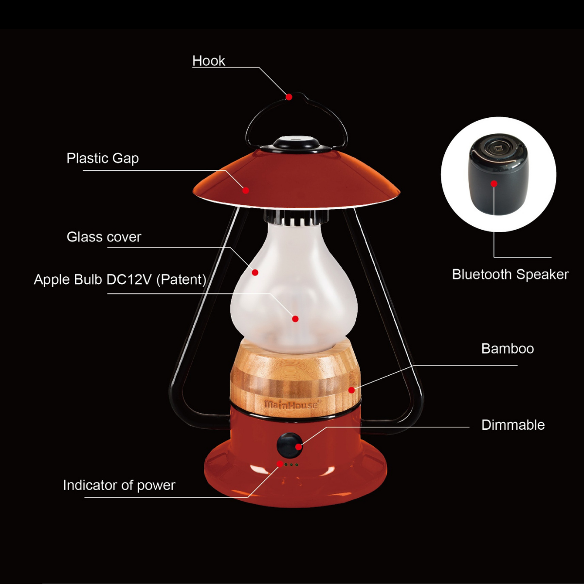 TRU De-LIGHT ROMANTICO LED All-in-One Lamp, Rechargeable, Bluetooth Music Speaker - FIRE RED / YELLOW / AUQA BLUE / GREEN / BLACK - Www.Shopthatapp.ca