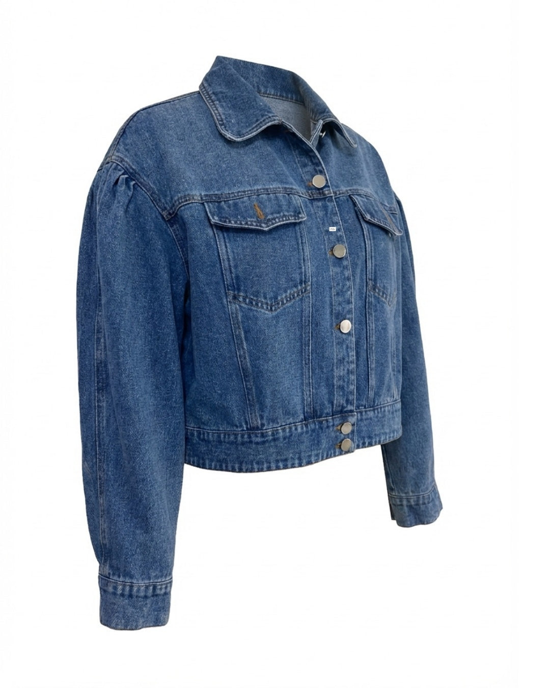 Roxanne Women's Cropped Denim Jacket with Pleated Sleeves - Shopthatapp.ca