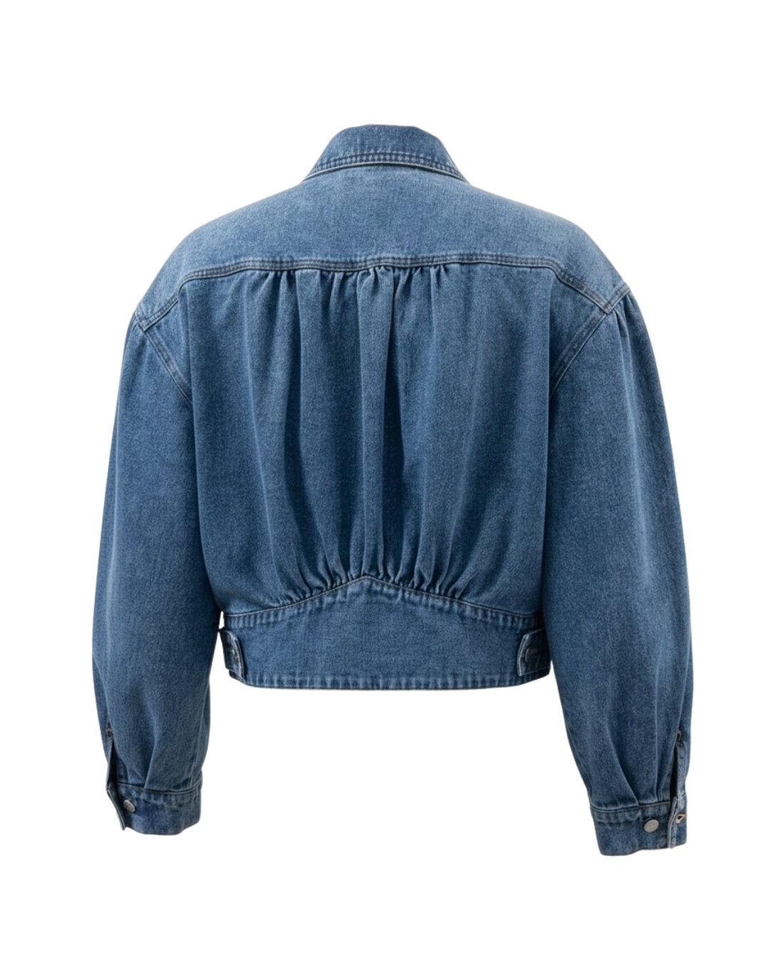 Roxanne Women's Cropped Denim Jacket with Pleated Sleeves - Shopthatapp.ca