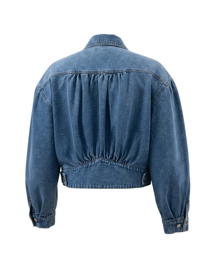 Roxanne Women's Cropped Denim Jacket with Pleated Sleeves - Shopthatapp.ca
