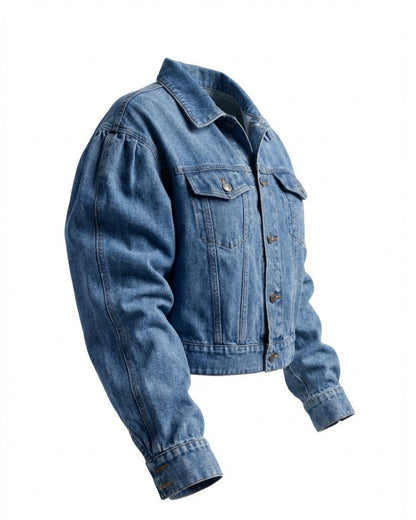 Roxanne Women's Cropped Denim Jacket with Pleated Sleeves - Shopthatapp.ca