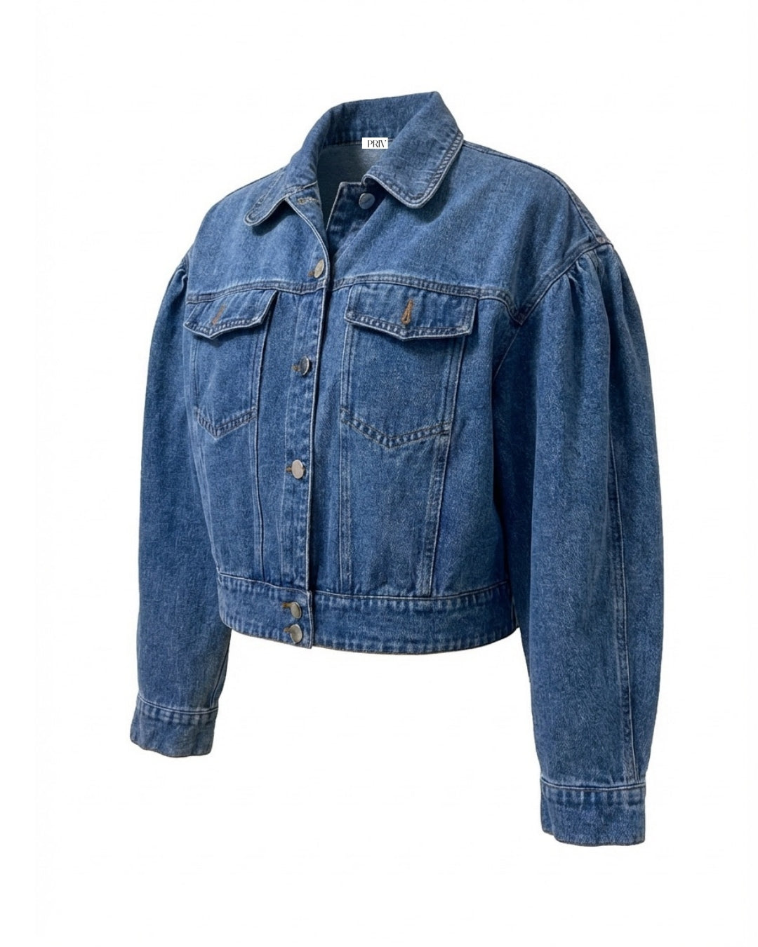 Roxanne Women's Cropped Denim Jacket with Pleated Sleeves - Shopthatapp.ca