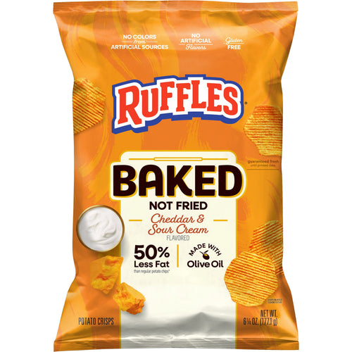 Baked Ruffles 50% Less Fat Cheddar & Sour Cream Potato Chips, 177g - Shopthatapp.ca
