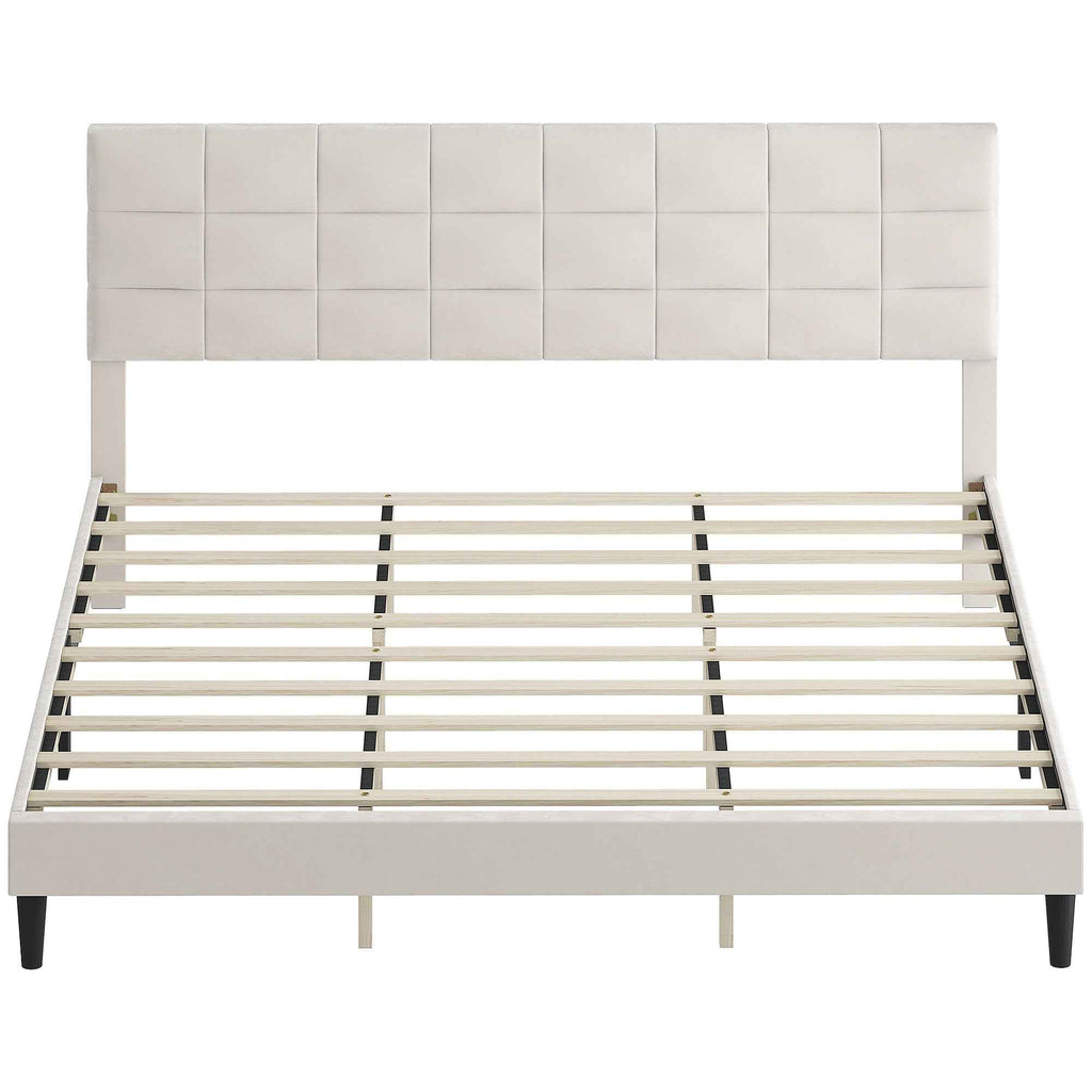 Harper King Size Bed Frame with Upholstered Headboard-Cream White
