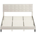 Harper King Size Bed Frame with Upholstered Headboard-Cream White
