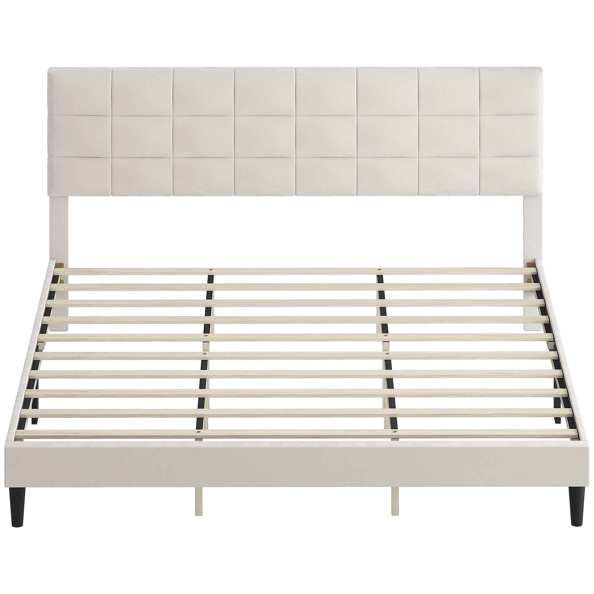 Harper King Size Bed Frame with Upholstered Headboard-Cream White