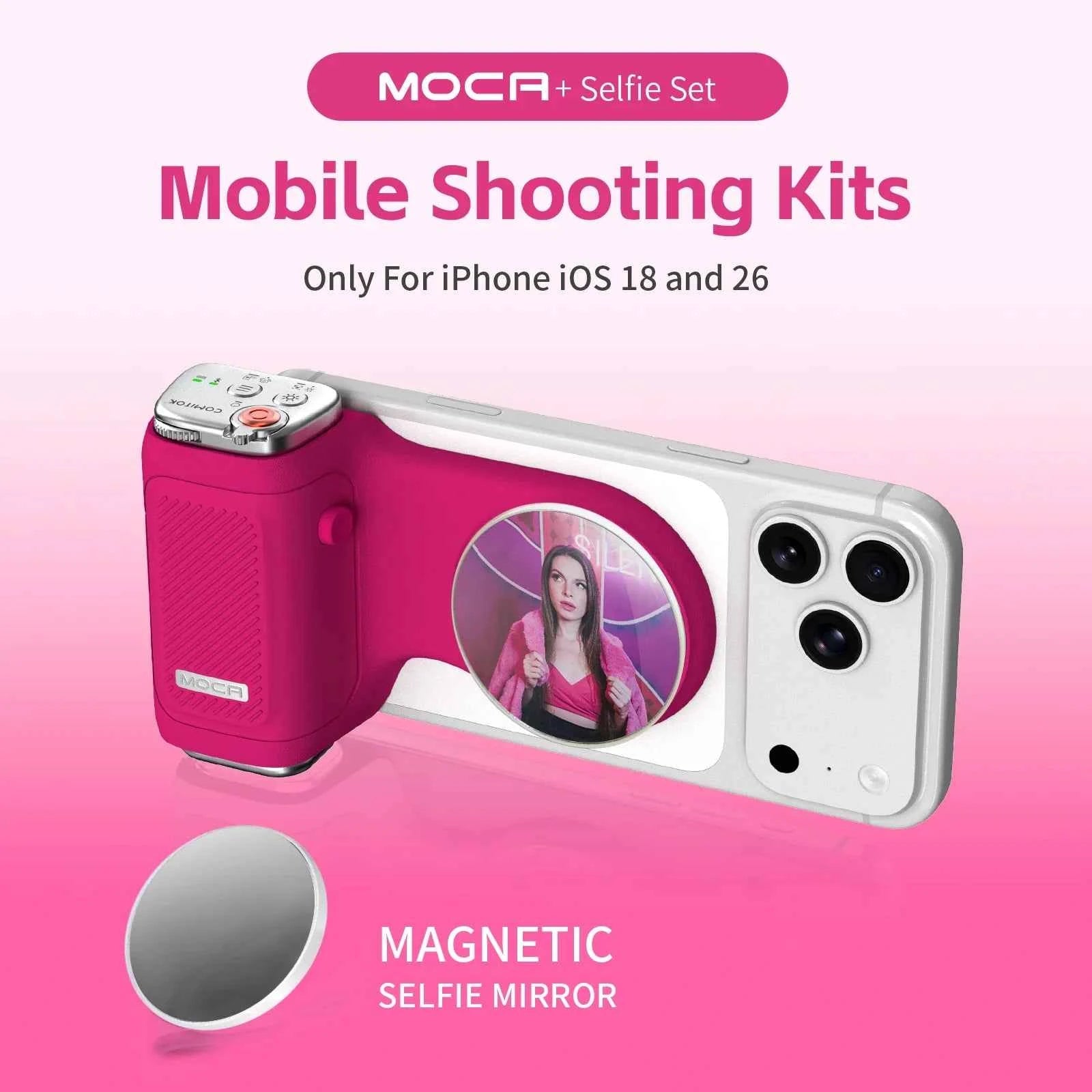 COMITOK MOCA iPhone Shooting Grip,Detachable rechargeable Bluetooth remote,DSLR Shutter/Focus Lock+Optional Fill Light/Mirror