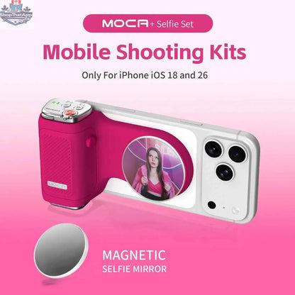 COMITOK MOCA iPhone shooting grip with Bluetooth remote, DSLR shutter, focus lock, fill light, and mirror by 777tech