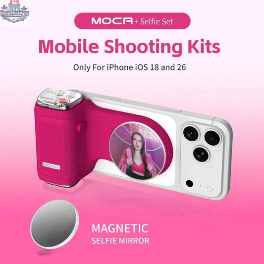 COMITOK MOCA iPhone shooting grip with Bluetooth remote, DSLR shutter, focus lock, fill light, and mirror by 777tech