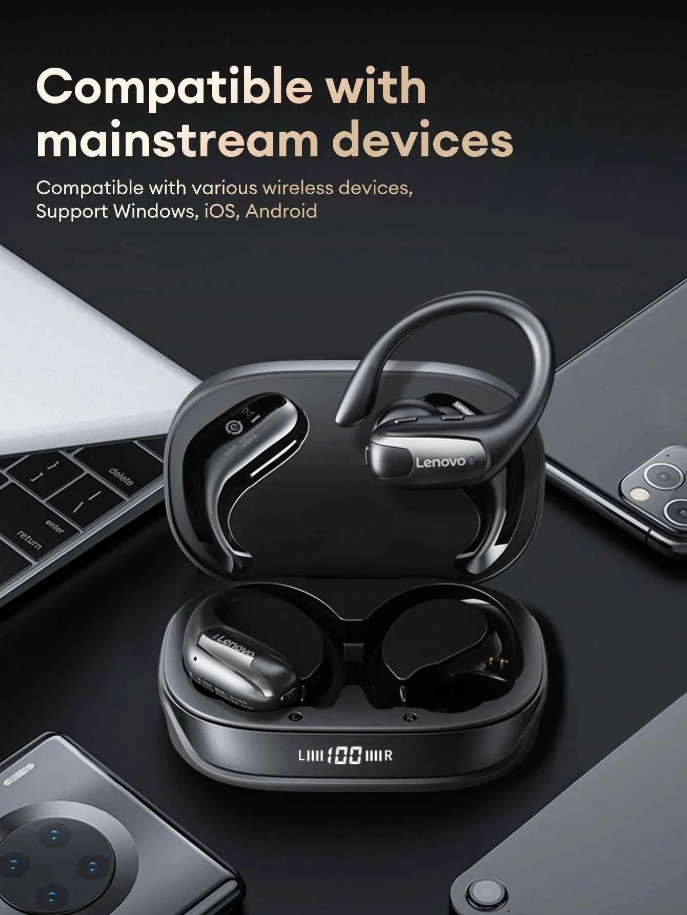 Lenovo EA305 OWS Wireless Bluetooth V5.4 Earphones Long Endurance Headphones Waterproof Sport Earphones LP75 Gaming Earbuds