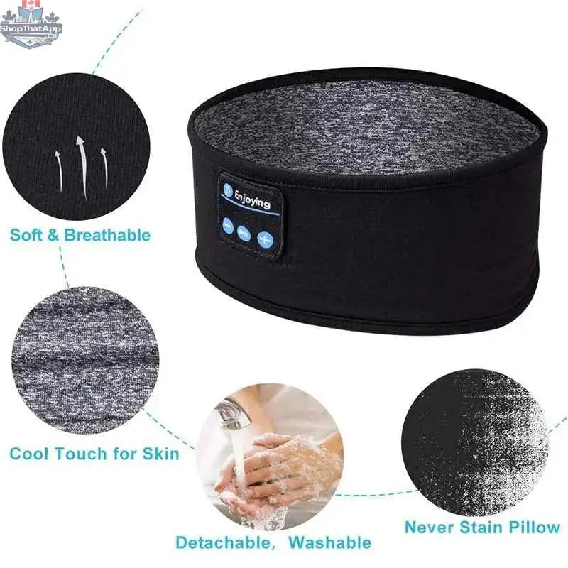 777tech Bluetooth sleep eye mask headphones with soft elastic headband and integrated music earphones for comfortable rest.