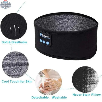 777tech Bluetooth sleep eye mask headphones with soft elastic headband and integrated music earphones for comfortable rest.