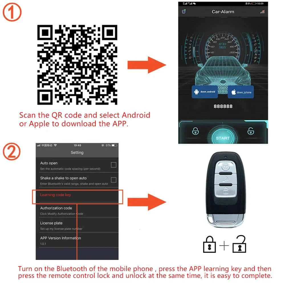 Car Start Stop Keyless Entry System Remote Start Kit Smartphone Control Universal One-button Start Push Systems
