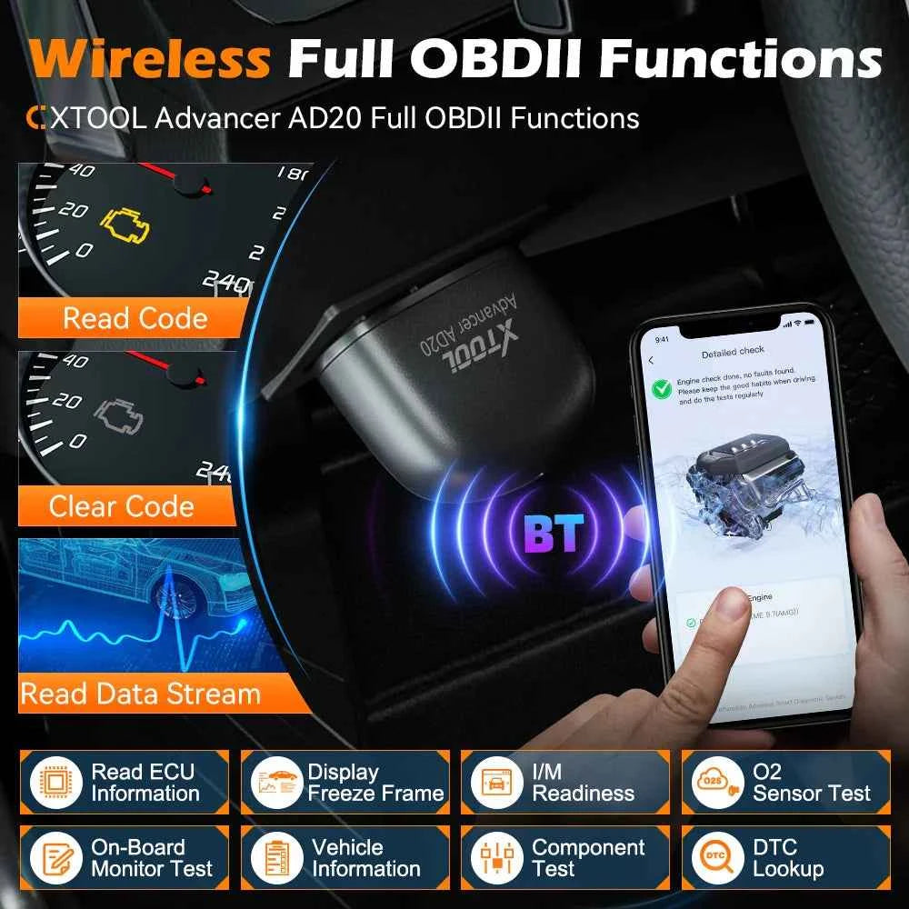 XTOOL Advancer AD20 Mini Bluetooth 5.0 OBD2 Scanner Full obd2 Functions Car Diagnostic Scan Tool Read/Clear fault code Universal