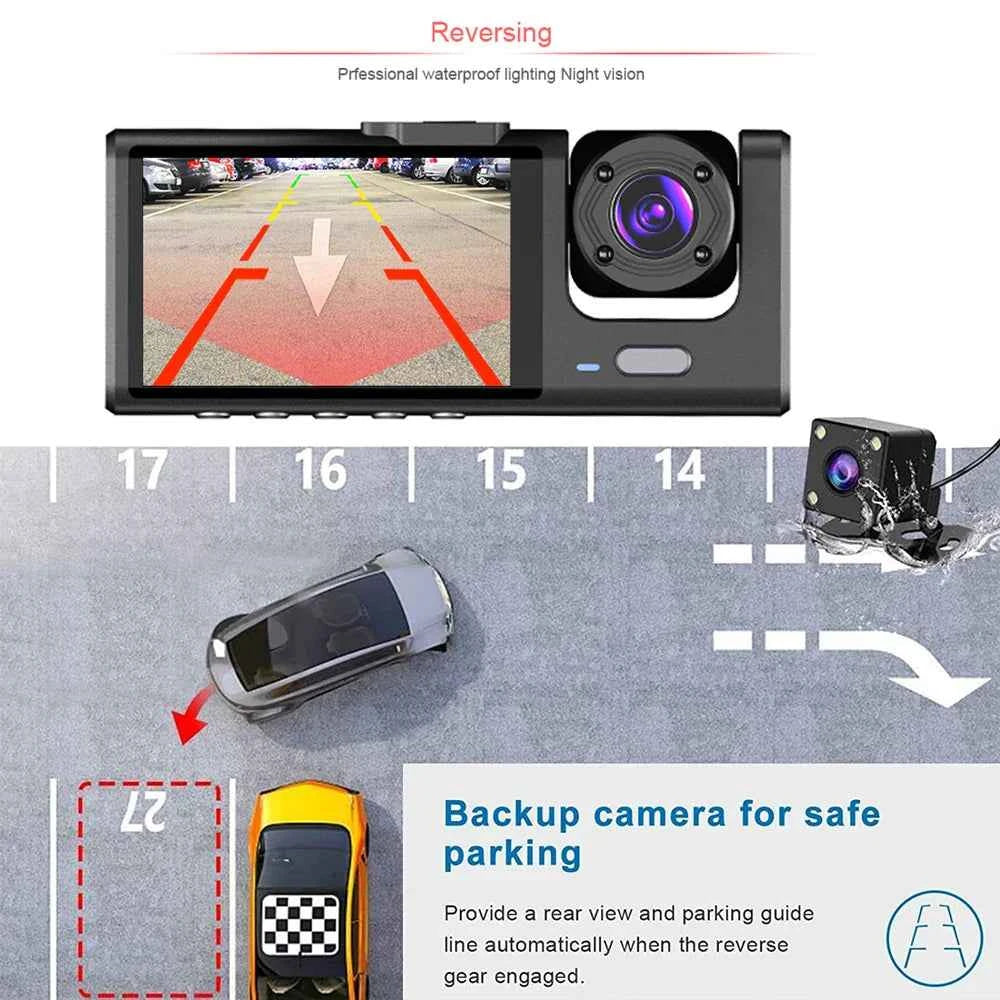 3 Channel Dash Cam for Car Front And Rear Camera 1080P Video Recorder Dashcam Black Box Car DVR Rear View Camera car accessory