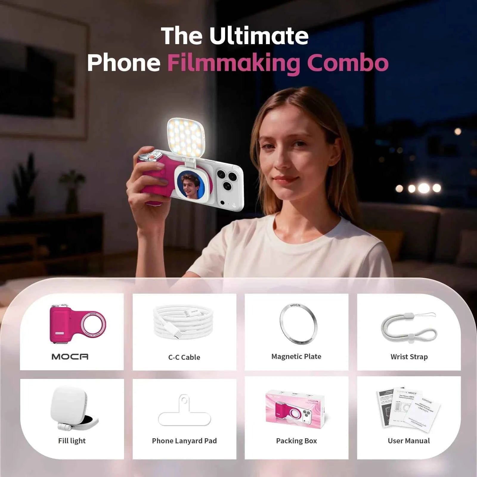COMITOK MOCA iPhone Shooting Grip,Detachable rechargeable Bluetooth remote,DSLR Shutter/Focus Lock+Optional Fill Light/Mirror