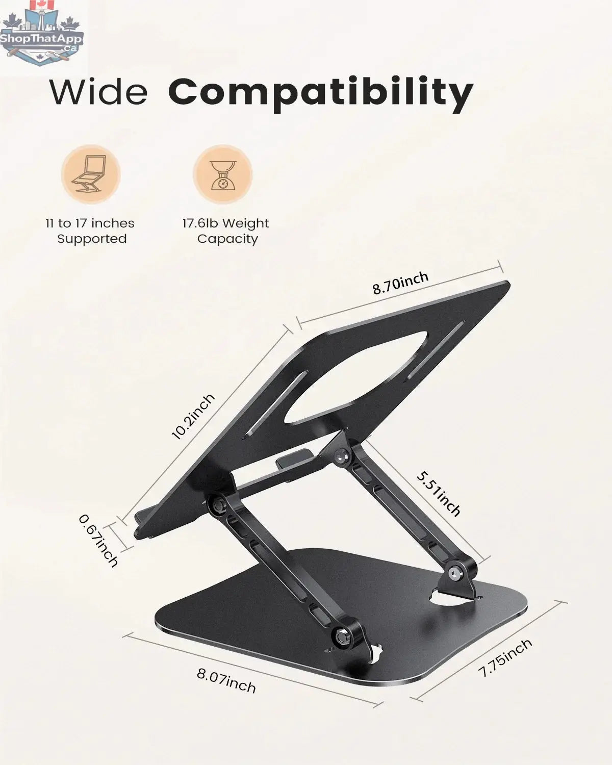 ST01 Portable 11–16-inch Adjustable Laptop Stand Computer Stand Sturdy Aluminum for Desk Foldable Laptop Holder Notebook Tablet - Shopthatapp.ca