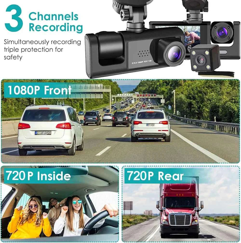 3 Channel Dash Cam for Car Front And Rear Camera 1080P Video Recorder Dashcam Black Box Car DVR Rear View Camera car accessory