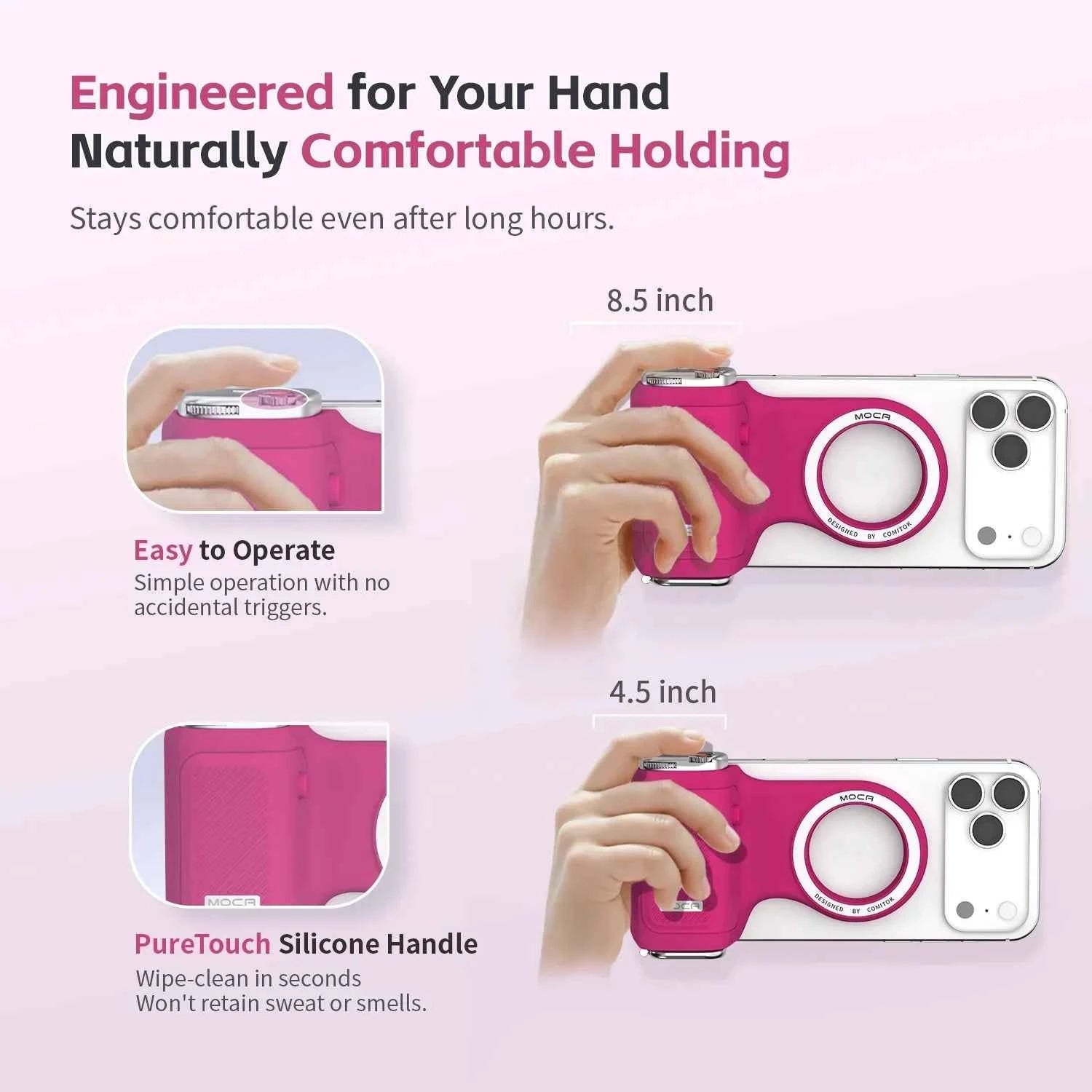 COMITOK MOCA iPhone Shooting Grip,Detachable rechargeable Bluetooth remote,DSLR Shutter/Focus Lock+Optional Fill Light/Mirror