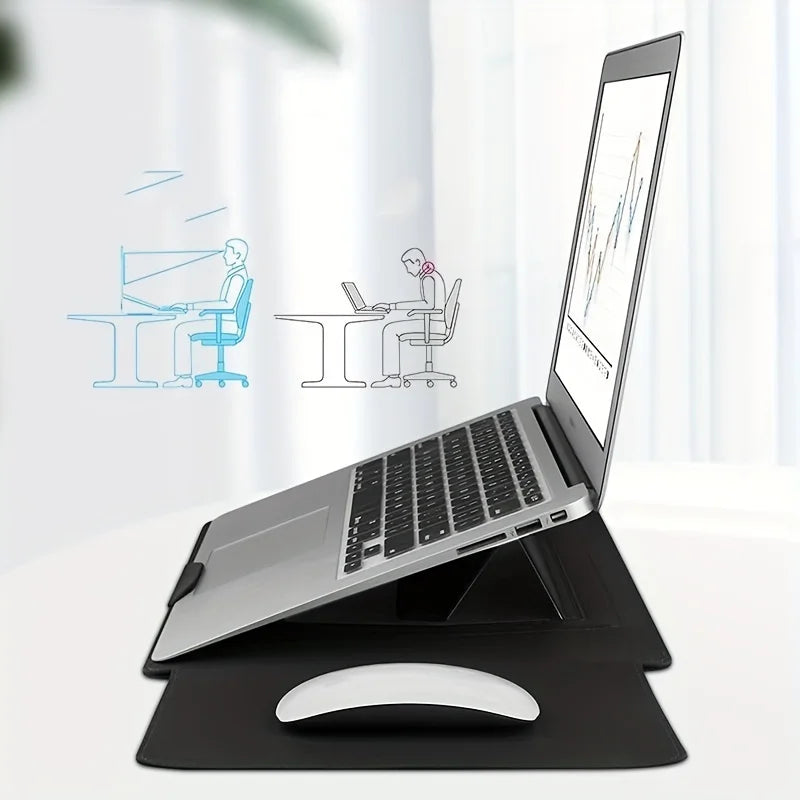 Dormin Leather Laptop Sleeve 13.3'15.6' with Adjustable Ergonomic Stand Non Magnetic Velcro Design Portable Case for Mac Dell HP