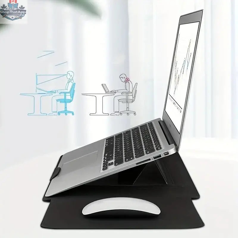 Dormin Leather Laptop Sleeve 13.3'15.6' with Adjustable Ergonomic Stand Non Magnetic Velcro Design Portable Case for Mac Dell HP - Shopthatapp.ca