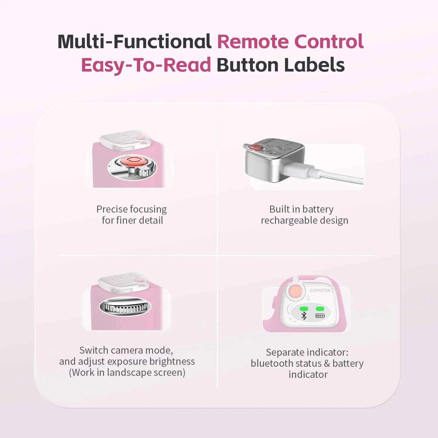 COMITOK MOCA iPhone Shooting Grip,Detachable rechargeable Bluetooth remote,DSLR Shutter/Focus Lock+Optional Fill Light/Mirror