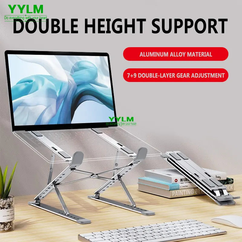 YYLM Aluminum Laptop Stand — Portable Foldable Cooling Riser for MacBook & Notebooks