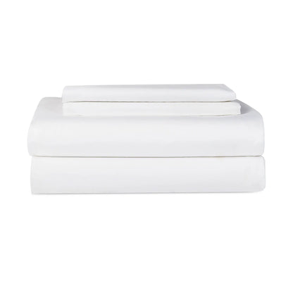 White Skylark+Owl Canada satin sheet set with smooth, luxurious sateen fabric, perfect for a comfortable bedroom experience.