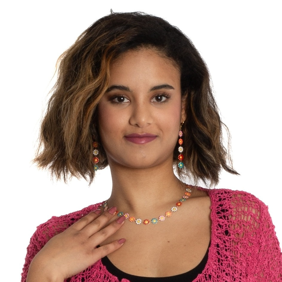 Multi-colour Enamel Necklace with Flower Design - Shopthatapp.ca