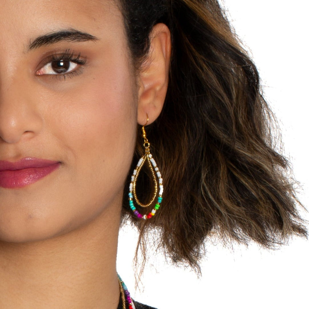 Double Strand Multi Colour Bead Earrings for a Vibrant Look - Shopthatapp.ca