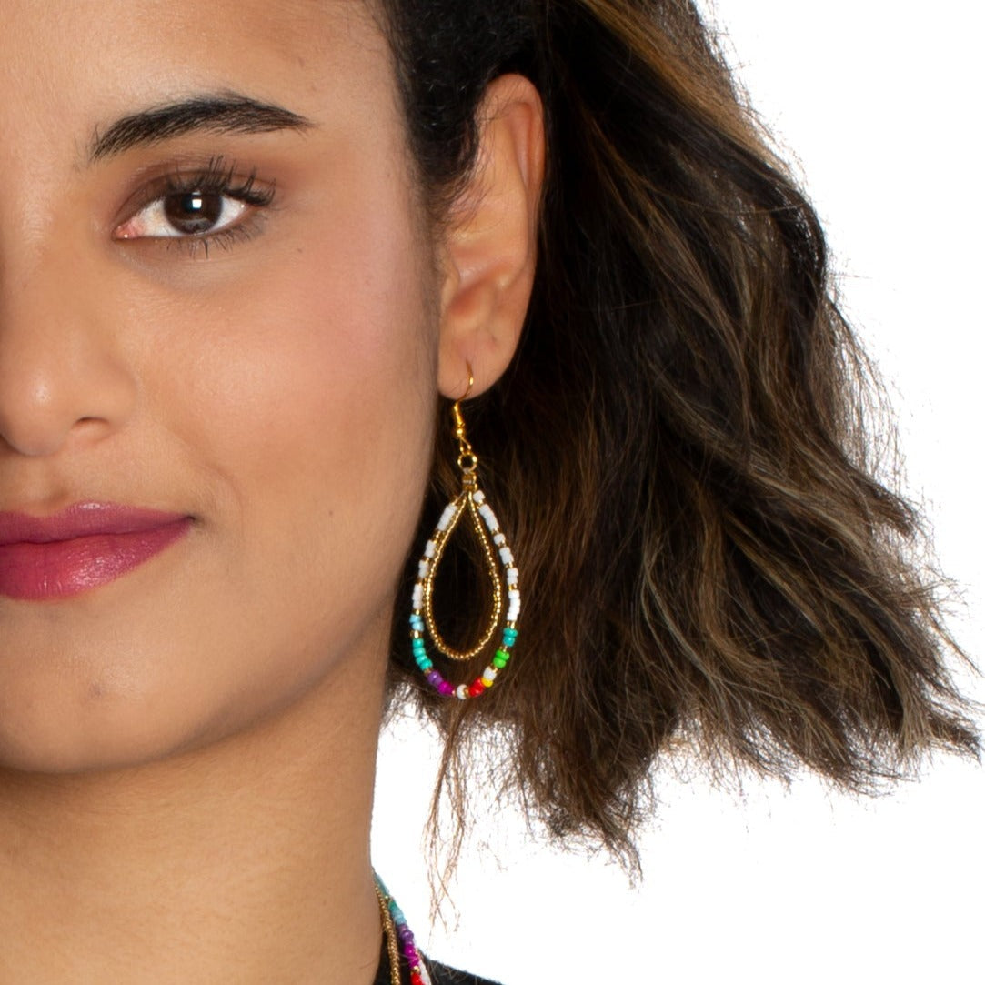 Double Strand Multi Colour Bead Earrings for a Vibrant Look - Shopthatapp.ca