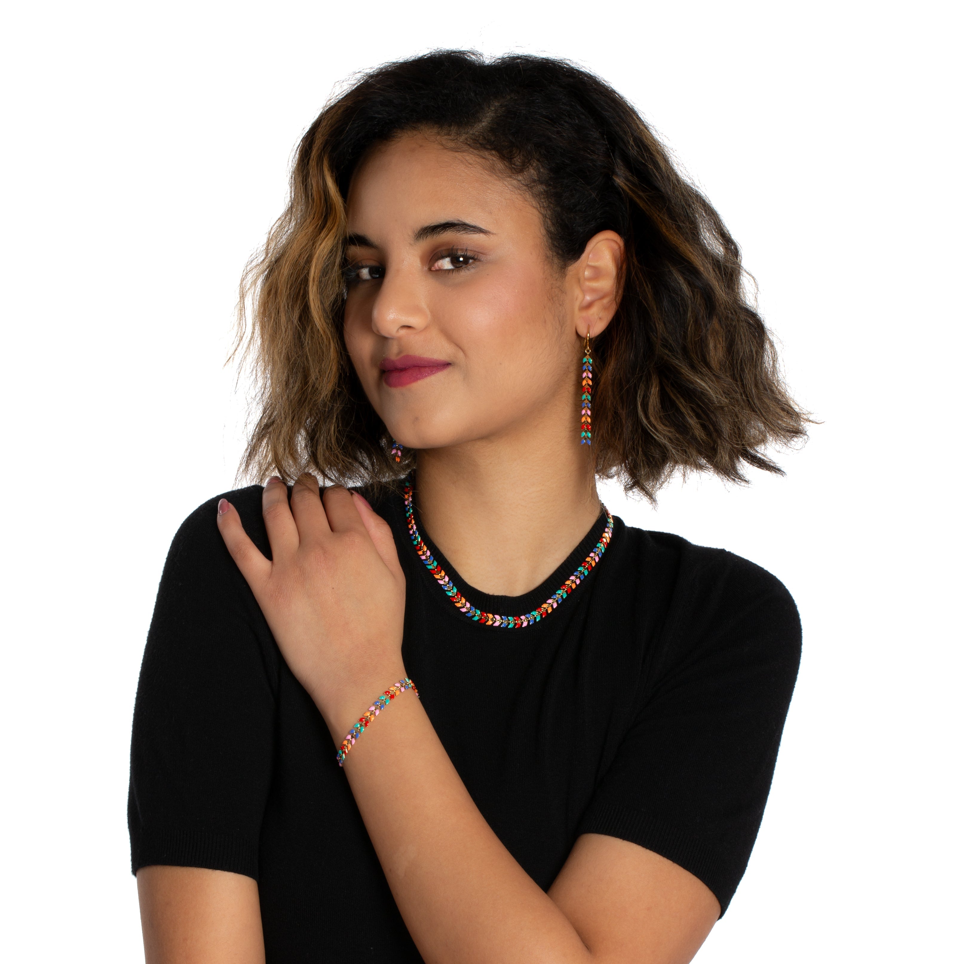 Multicolour Enamel Leaf Necklace - Shopthatapp.ca