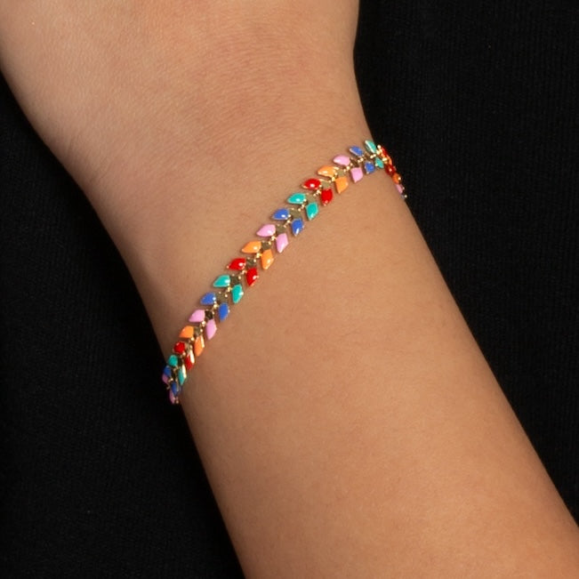 Multicolour Enamel Leaf Bracelet - Shopthatapp.ca