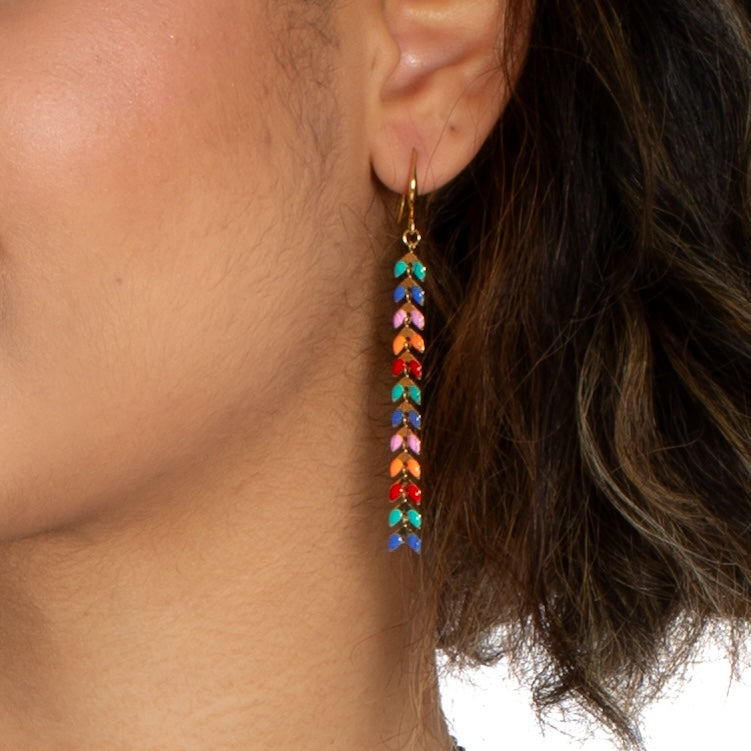 Multicolour Enamel Leaf Earrings for Elegant Long Drop Style - Shopthatapp.ca